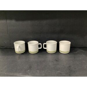 Spring Collection Stoneware Coffee Mugs Vintage 70s Set of 4 Green Rim at Bottom